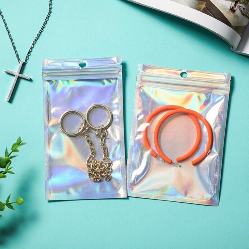 100/200X Iridescent Zip Bags for Food Storage & Holographic Makeup Pouch - 9*12cm 100PCS