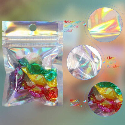 100/200X Iridescent Zip Bags for Food Storage & Holographic Makeup Pouch - 9*12cm 100PCS