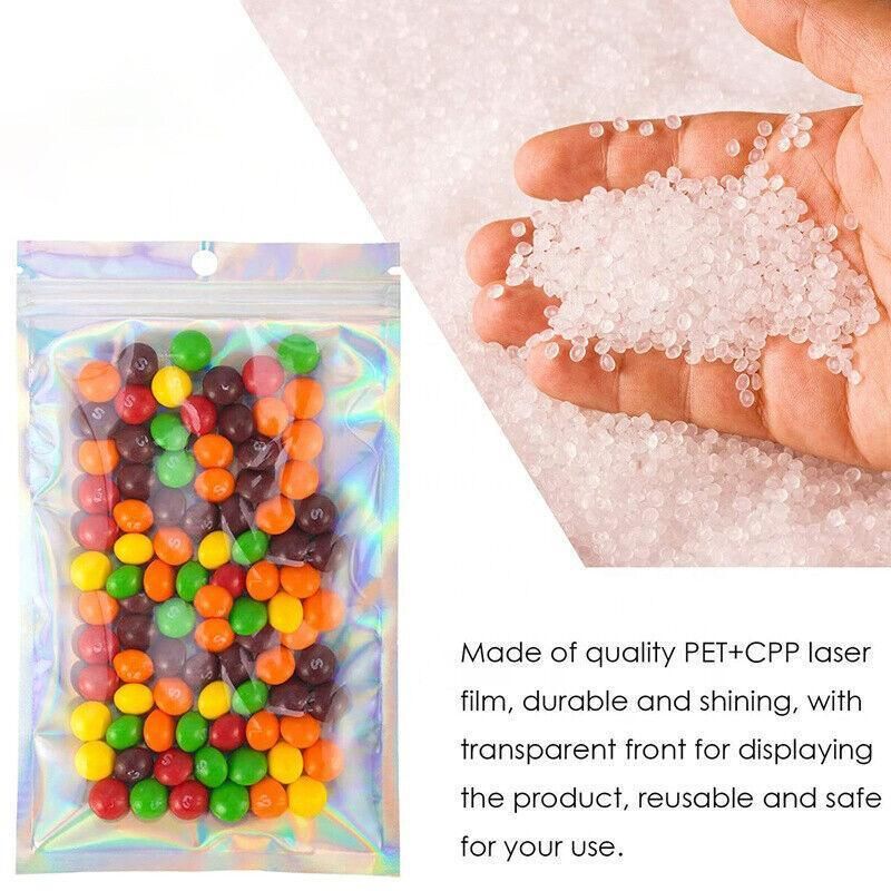100/200X Iridescent Zip Bags for Food Storage & Holographic Makeup Pouch - 9*12cm 100PCS