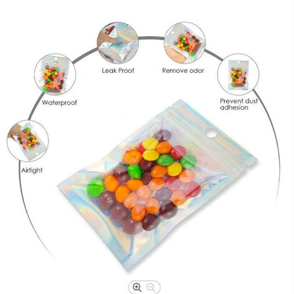100/200X Iridescent Zip Bags for Food Storage & Holographic Makeup Pouch - 9*12cm 100PCS