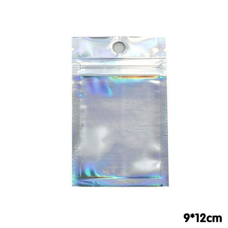 100/200X Iridescent Zip Bags for Food Storage & Holographic Makeup Pouch - 9*12cm 100PCS