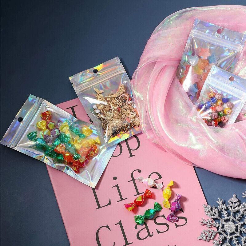 100/200X Iridescent Zip Bags for Food Storage & Holographic Makeup Pouch - 9*12cm 200PCS