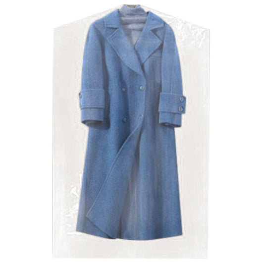 Semi-transparent PE hanging garment bag with blue coat inside