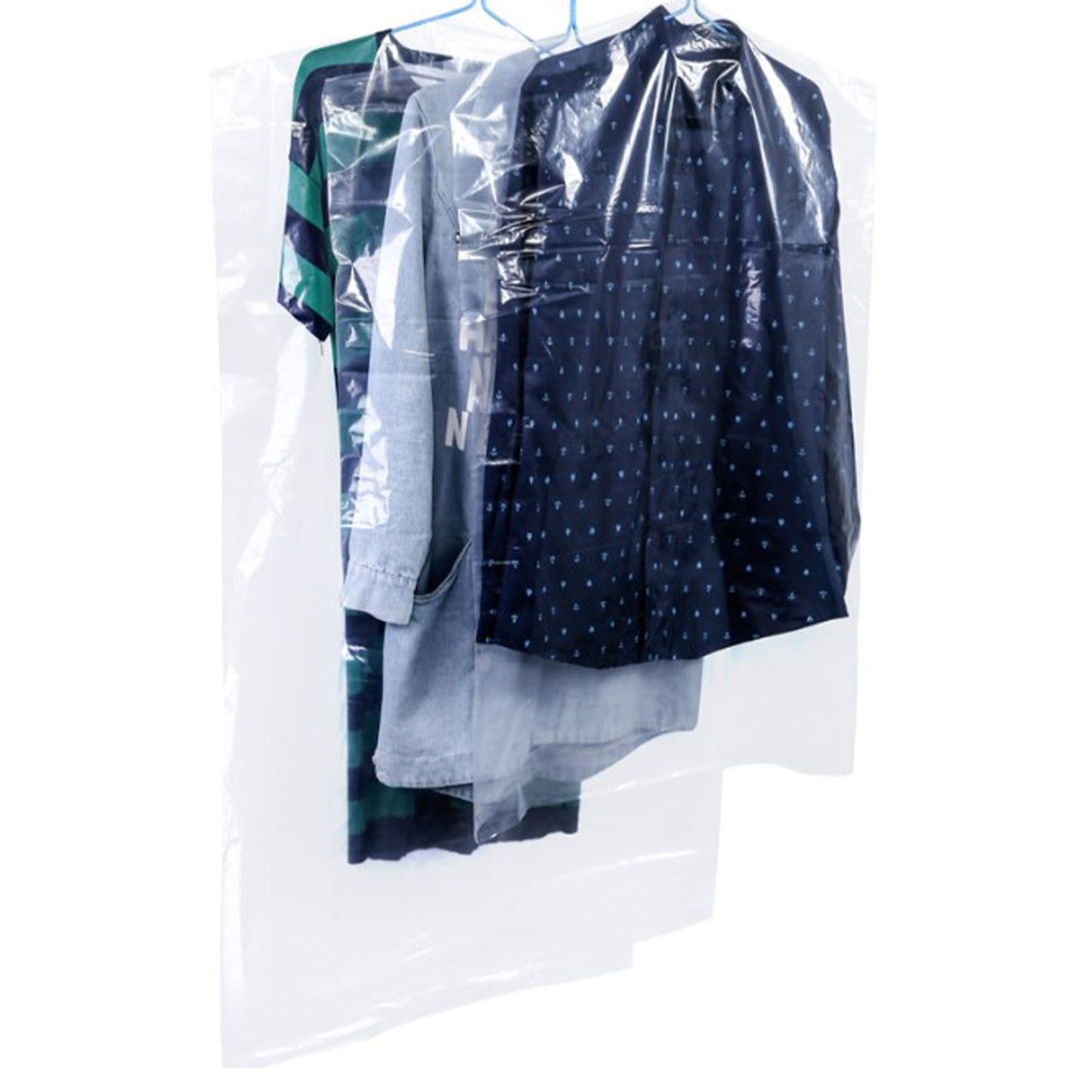 100 Pcs Hanging Garment Bag Single Use Dustproof 60x120cm PE Material Semi Transparent Hanging Suit Bag