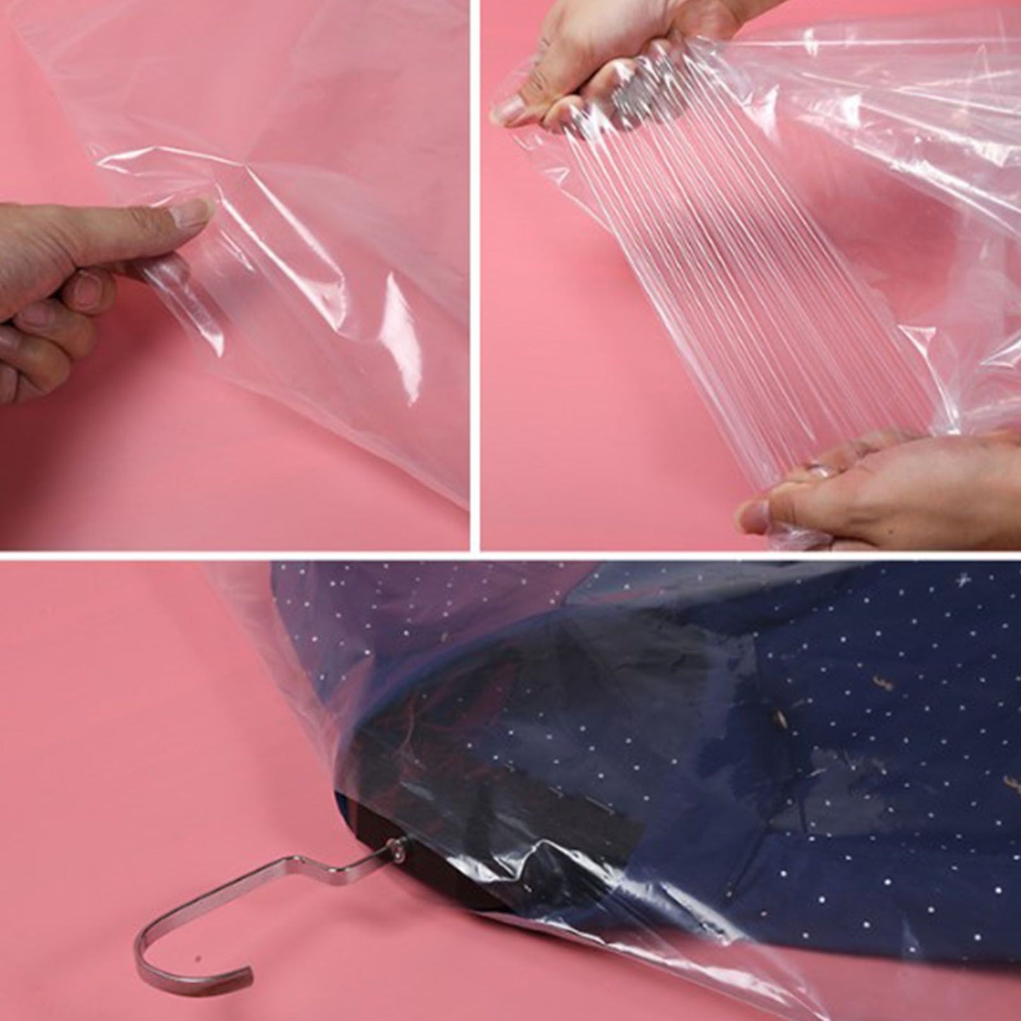 100 Pcs Hanging Garment Bag Single Use Dustproof 60x120cm PE Material Semi Transparent Hanging Suit Bag