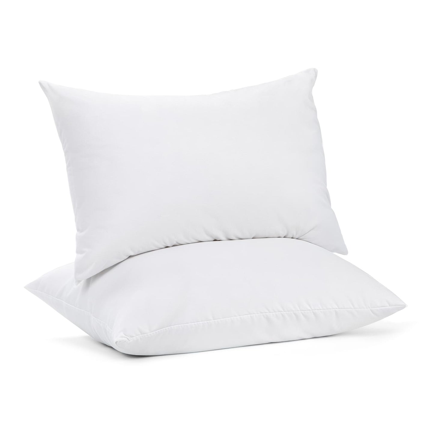 White pillow with cotton cover and poly fill, square pillow on white background