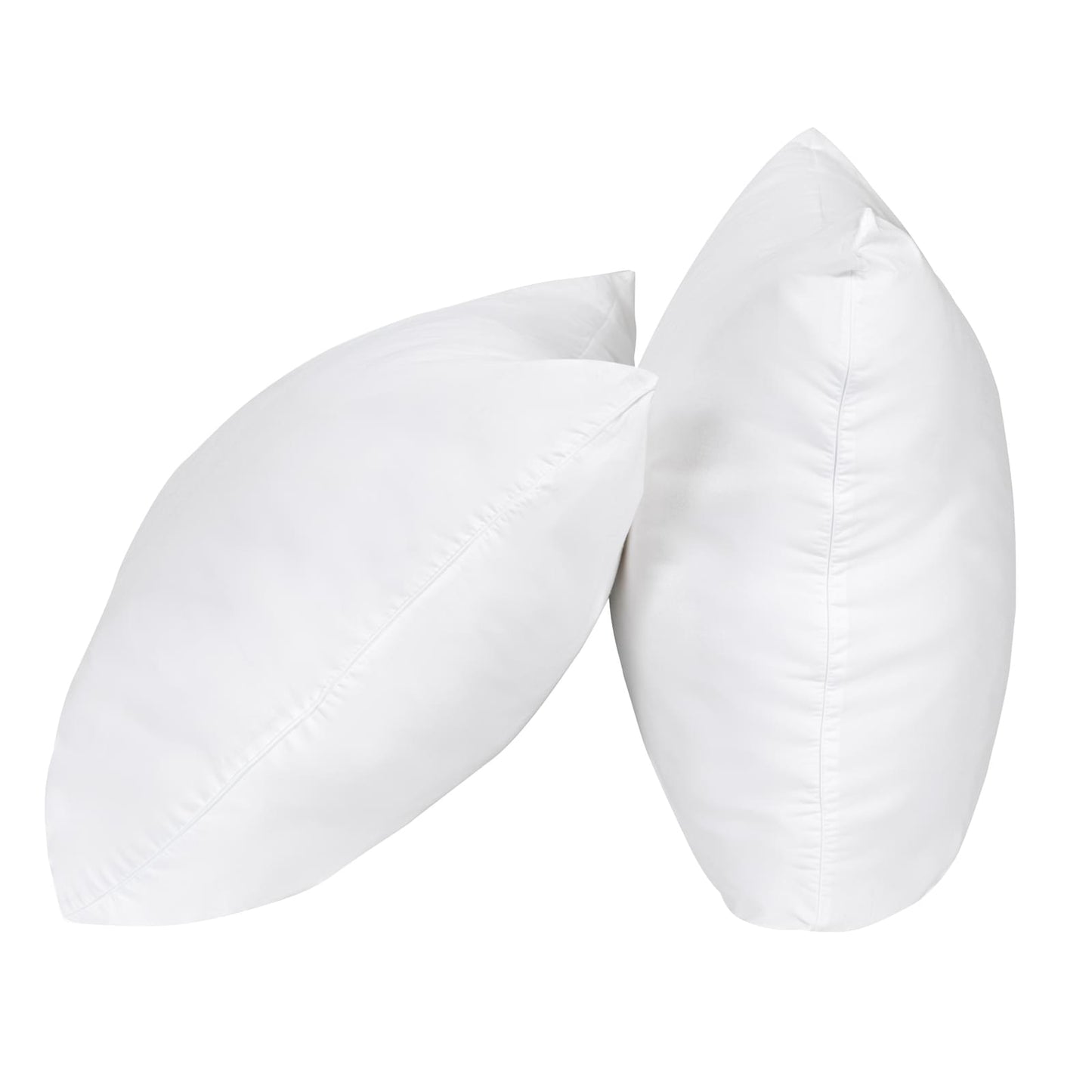 Two white long pillows with stitched cotton covers and plush poly filling