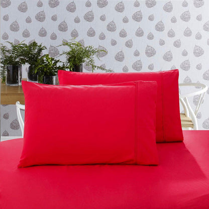 Red standard pillowcase set of 2 with smooth fabric and stitched edges