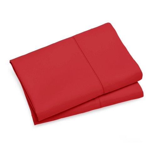 Red standard pillowcase pair, flat folded with center seam and overlap