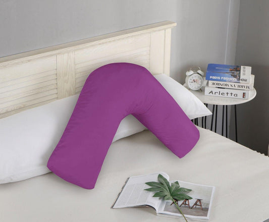 Purple V-shape pillowcase with open V cutout