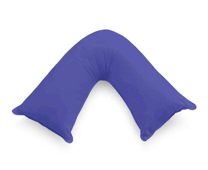 Royal blue V-shape pillowcase with center U opening, laid flat