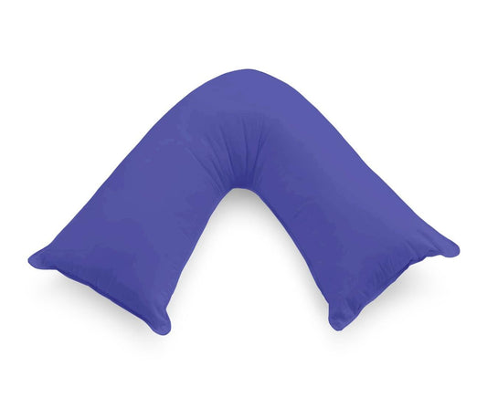 Royal blue V-shape pillowcase with center U opening, laid flat