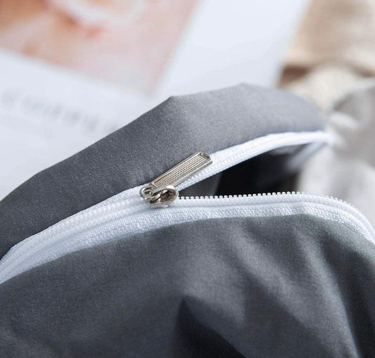 Grey duvet quilt cover, reversible zipper detail on fabric