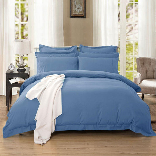 Queen duvet cover and quilt set in greyish blue with matching pillow shams