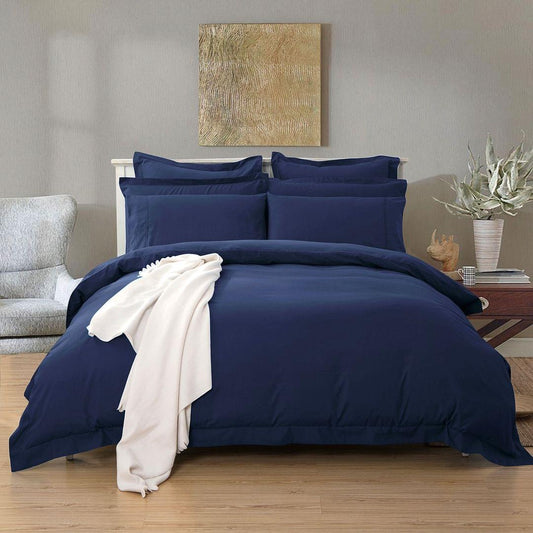 Midnight blue queen quilt and duvet cover set with matching pillow shams