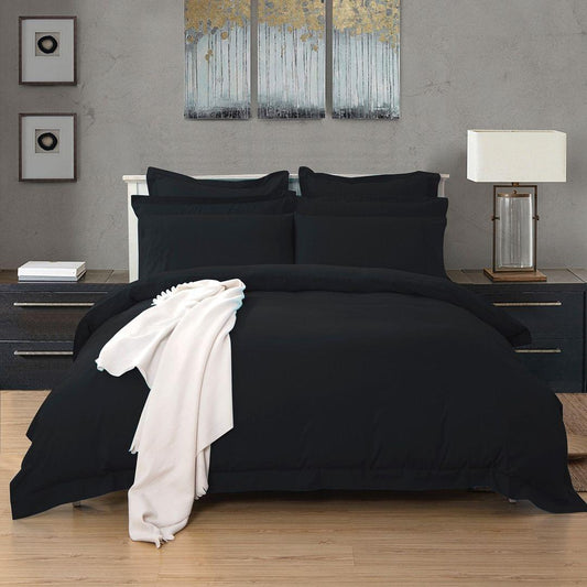 Black single duvet quilt cover set with matching pillowcases