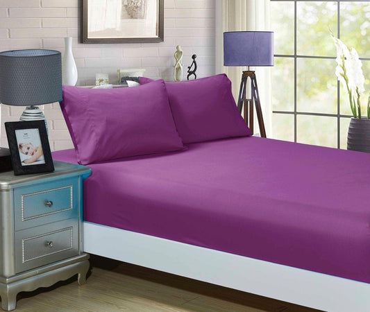 Purple fitted sheet with matching pillowcases, king single bed