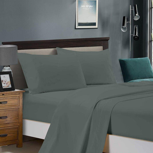 1000TC Ultra Soft King Single Size Bed Charcoal Flat & Fitted Sheet Set.