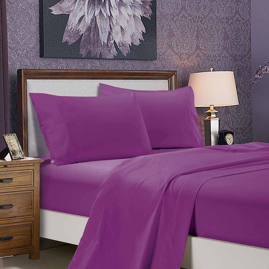 Purple flat and fitted sheet set with matching pillowcases
