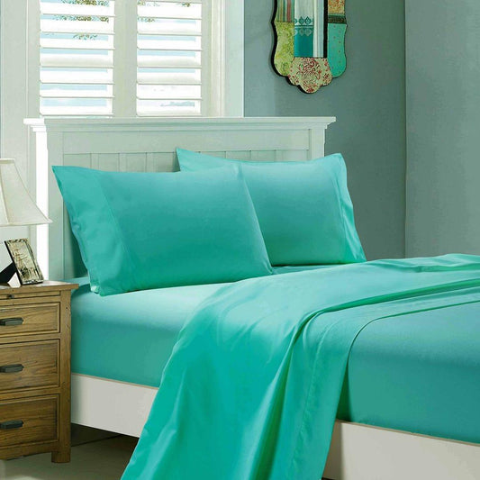 Teal king size flat sheet and fitted sheet set with crisp wrinkle-free fabric