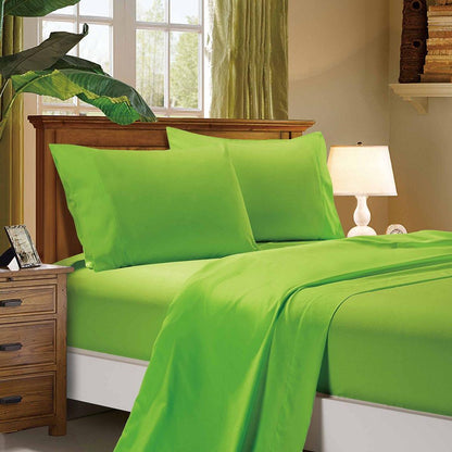 Green queen bed sheet set with flat and fitted sheets