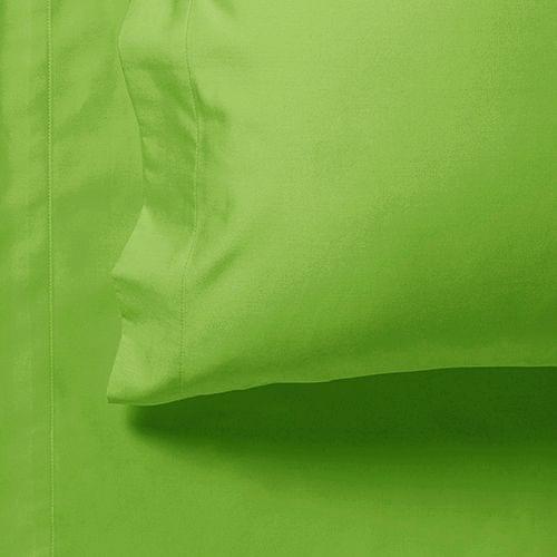 Green bed sheet seam and fitted corner detail close-up
