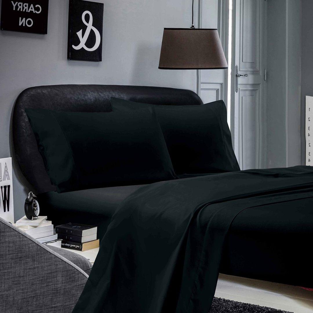 Single bed flat and fitted sheet set, dark color with smooth woven fabric