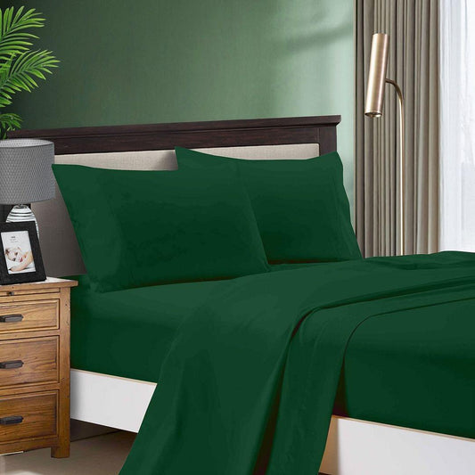 Dark green flat and fitted bed sheet set with pillowcase, single size