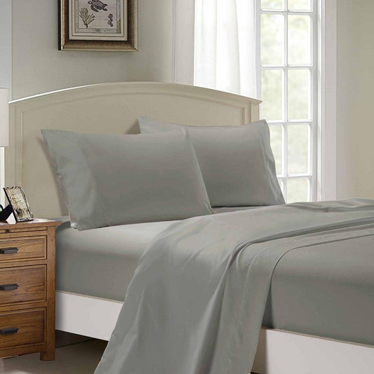 Grey single bed sheet set with fitted and flat sheets, plus pillowcases