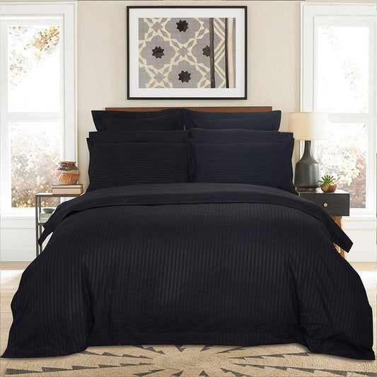 Black striped duvet quilt cover set with matching pillow shams, queen size