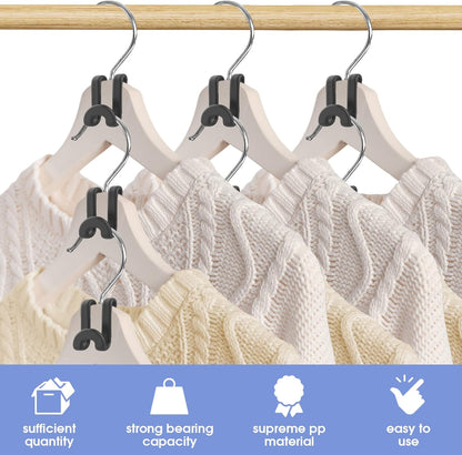 100Pcs Space Saving Hanger Hooks, Plastic Clothes Hanger Connector Hooks, Heavy Duty Space Saver Hanger Extender Clips for Closet Organizers, Black