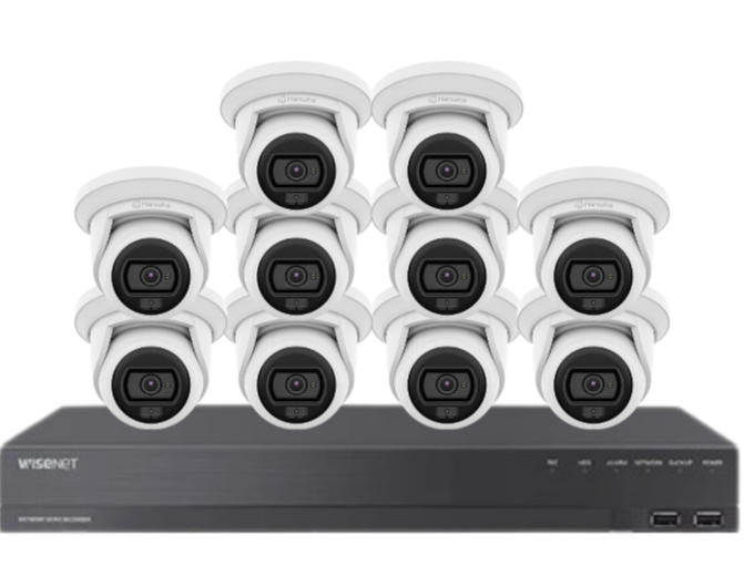 Wisenet Hanwha x16 Camera CCTV Kit with 16 Channel 8MP NVR, 4MP Flateye Cameras A series + HDD – CT-ANE-L7012L / CT-ARN-1610S