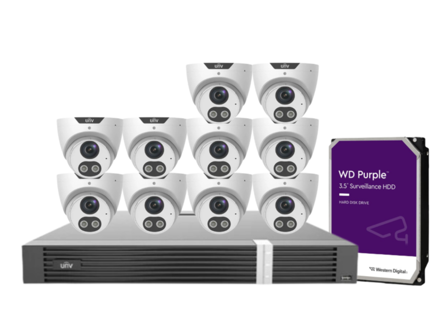 Uniview x16 Camera 8MP Triguard CCTV Kit with 16-Channel AI NVR & HDD | IPC3618SB-ADF28KMC-I0 + NVR302-16E2-P16-IQ