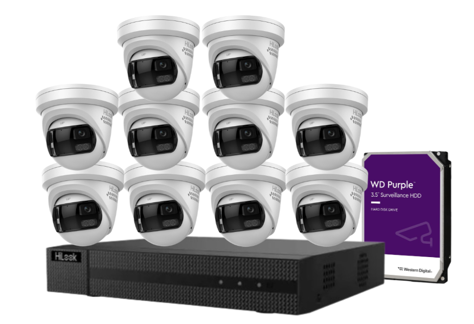 HiLook 16-Channel CCTV Kit with IPC-T289PH-MU/SL 8MP 180° Panoramic Cameras + 4K PoE NVR + HDD – Smart Outdoor IP67 Surveillance System with Two-Way Audio & Active Deterrence
