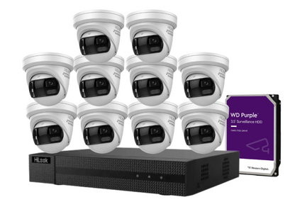 HiLook 16-Channel CCTV Kit with IPC-T289PH-MU/SL 8MP 180° Panoramic Cameras + 4K PoE NVR + HDD – Smart Outdoor IP67 Surveillance System with Two-Way Audio & Active Deterrence