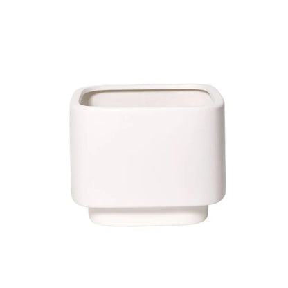 White cube planter with rectangular top cutout and smooth open rim