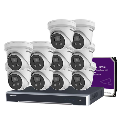Hikvision 6MP AcuSense 16-Camera CCTV Kit with 16-Channel 8K PoE NVR | DS-2CD2366G2-ISU/SL Cameras + HIK-7616NI-M2/16P Recorder + HDD | Strobe Light + Two-Way Audio | IP67 Rated