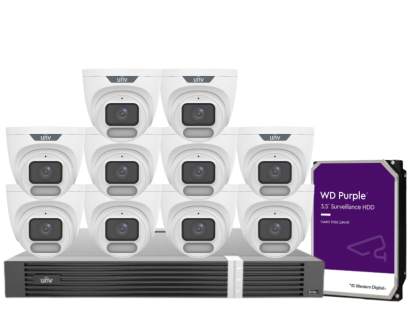 Uniview OWLVIEW 8MP 4K Surveillance Kit – 16x Full-Color Turret Cameras + 16-Channel AI NVR with HDD| IPC3628LE-ADF28K-WP + NVR302-16E2-P16-IQ 0235C6QW | ColorHunter | PoE | Ultra 265