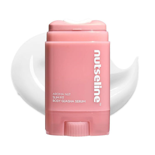 Pink aroma nut gua sha body serum stick dispenser with flip-top cap, 60 ml