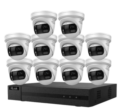 HiLook 16-Channel CCTV Kit with IPC-T289PH-MU/SL 8MP 180° Panoramic Cameras + 4K PoE NVR + HDD – Smart Outdoor IP67 Surveillance System with Two-Way Audio & Active Deterrence