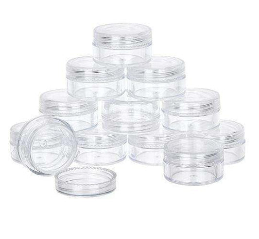Set of 10 clear 5 ml plastic storage jars with screw-top lids
