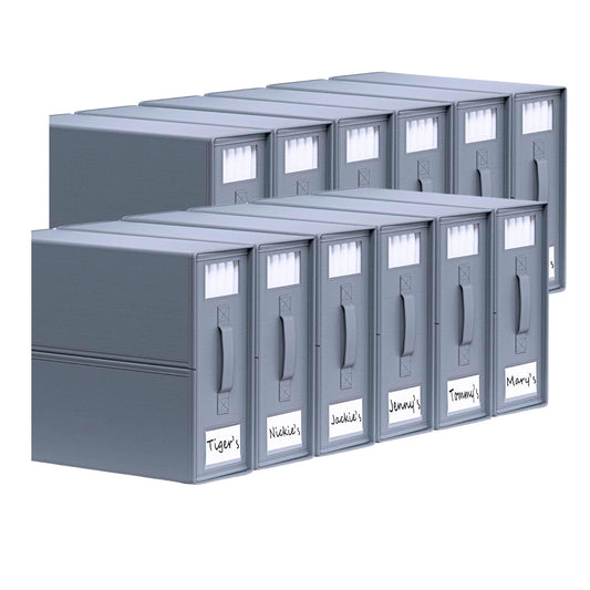 Grey foldable bed sheet storage boxes set of 10 with front label windows