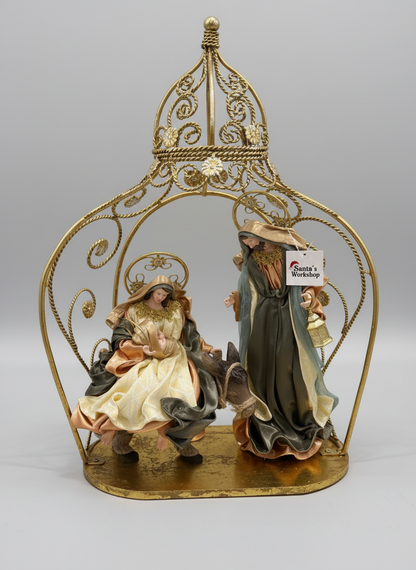 19.25" (50cm) Christmas Holy Family in Gazebo – Handmade Religious Nativity Scene, Premium Christian Christmas Decoration & Holiday Centrepiece