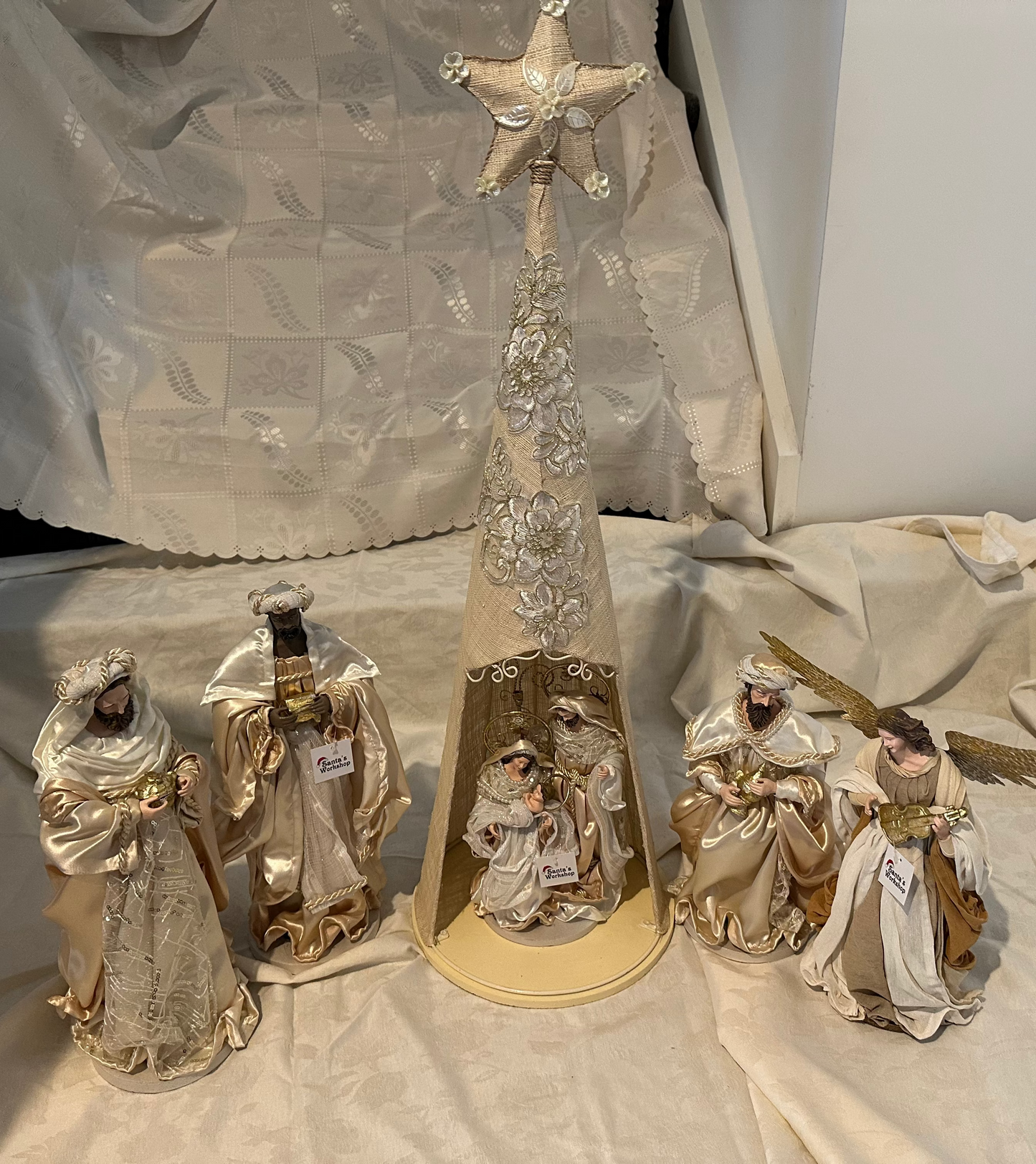Christmas Religious Handmade Nativity Set with 29cm Holy Family Figurines, 88cm Gazebo, 40cm Wise Men, and 40cm Angel