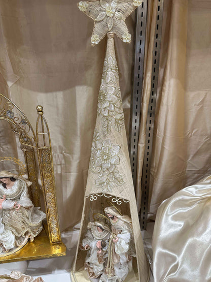 Christmas Handmade Nativity Set 29cm in Gazebo Shrine – Holy Family Figurines with 88cm Standing Catholic Statue, Religious Christian Home Decor & Holiday Display