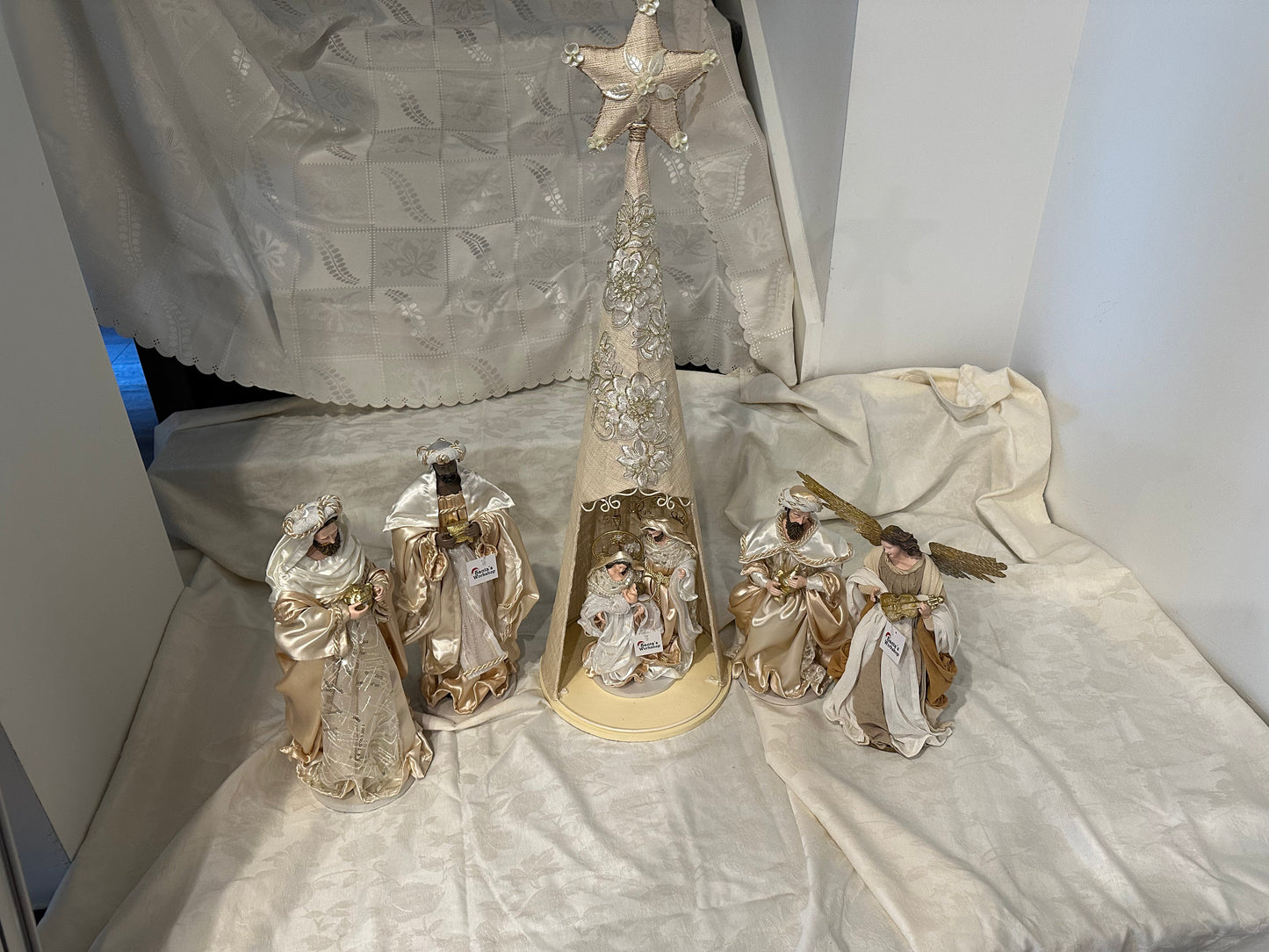 Christmas Religious Handmade Nativity Set with 29cm Holy Family Figurines, 88cm Gazebo, 40cm Wise Men, and 40cm Angel