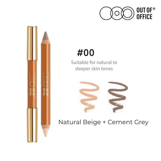 Out of Office duo pencil in Natural Beige and Cement Grey shades with swatch