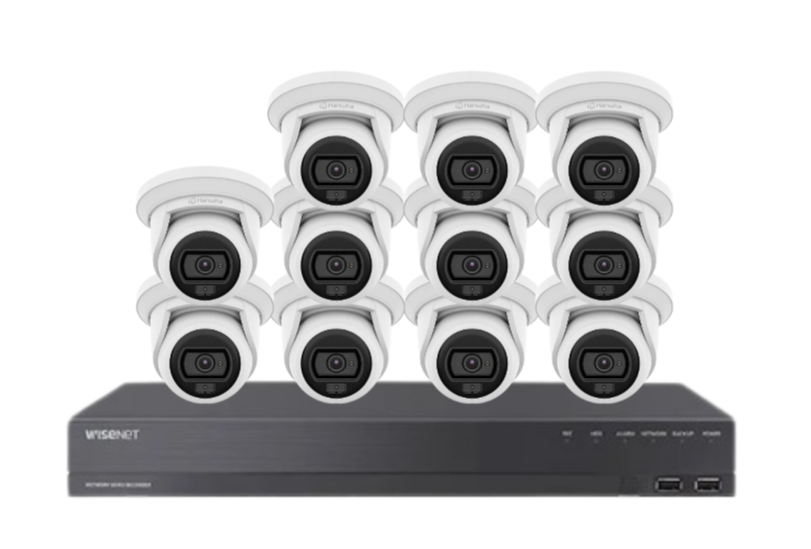 Wisenet Hanwha x16 Camera CCTV Kit with 16 Channel 8MP NVR, 4MP Flateye Cameras A series + HDD – CT-ANE-L7012L / CT-ARN-1610S