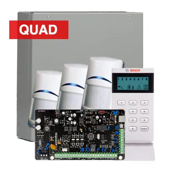 Bosch Solution 4000 Alarm Kit with ICP-SOL4-P Panel, IUI-SOL-ICON LCD Alphanumeric Keypad, 3x ISC-BPQ2-W12 Quad Detectors & Siren Kit – K4000-3QUAD-ICON