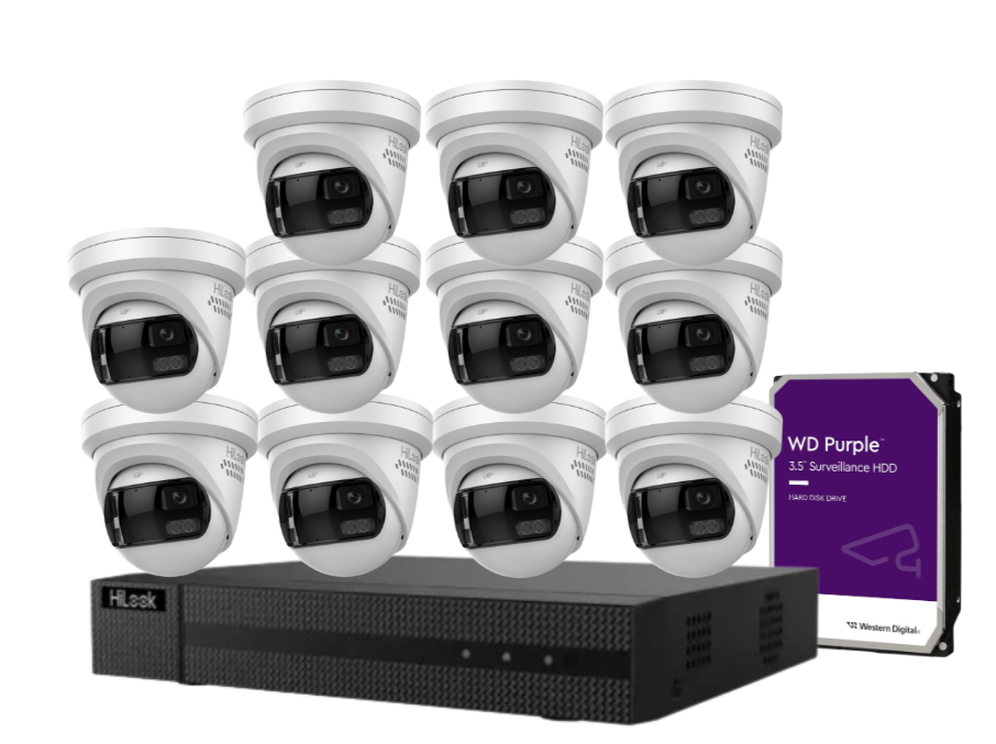 HiLook 16-Channel CCTV Kit with IPC-T289PH-MU/SL 8MP 180° Panoramic Cameras + 4K PoE NVR + HDD – Smart Outdoor IP67 Surveillance System with Two-Way Audio & Active Deterrence